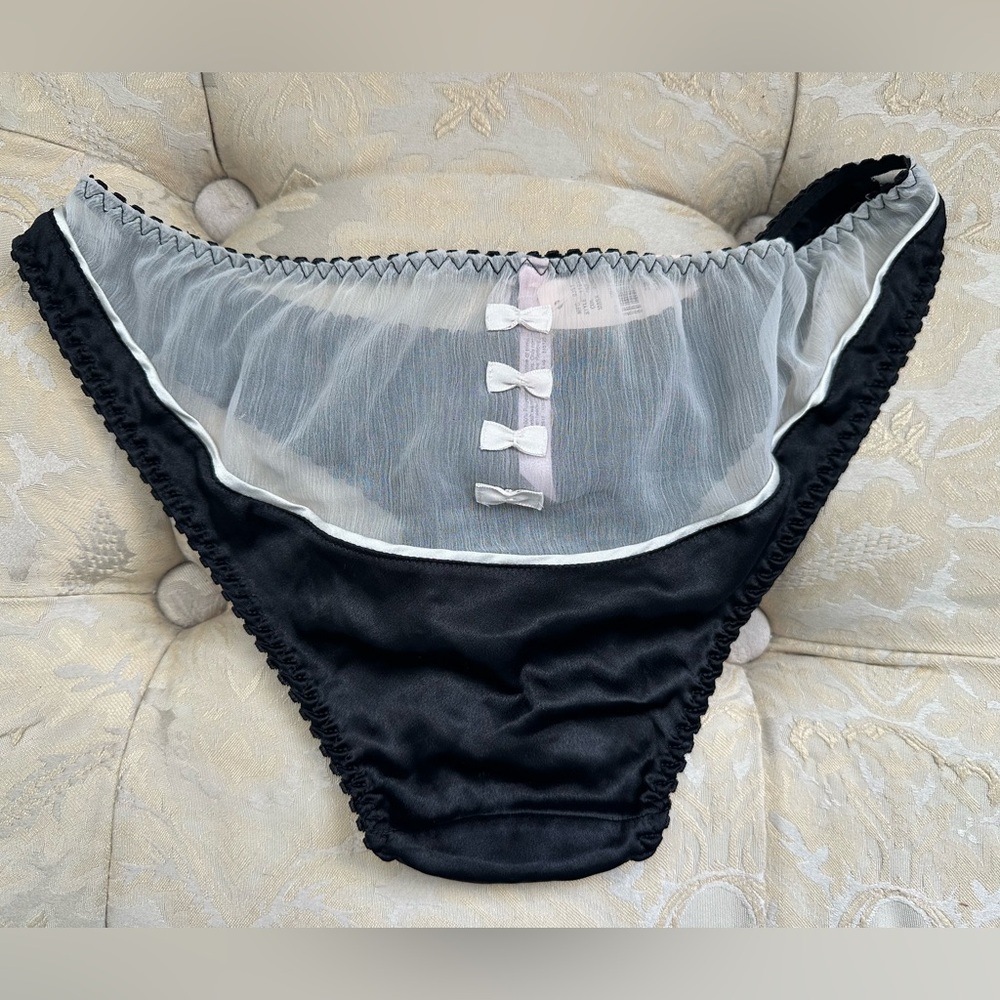 Victoria’s Secret black panty with white sheer and bow ties
